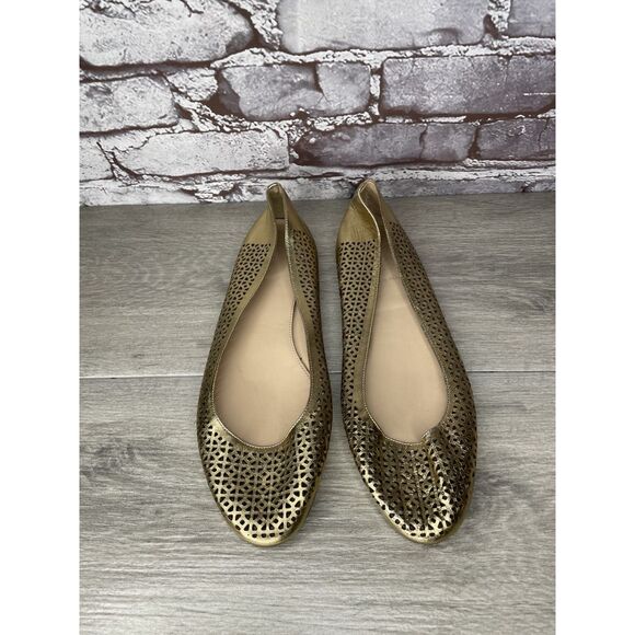 J.Crew Nora Metallic Gold Leather Perforated Ballet Flats Women’s Sz 10M US/41EU - Picture 8 of 16